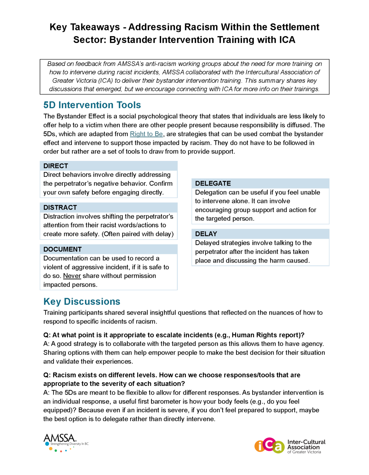 Key Takeaways Document – Addressing Racism Within the Settlement Sector ...